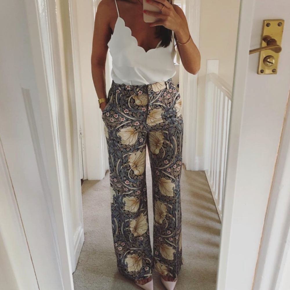 William Morris for H&M Blue Floral Wide Leg Pants
